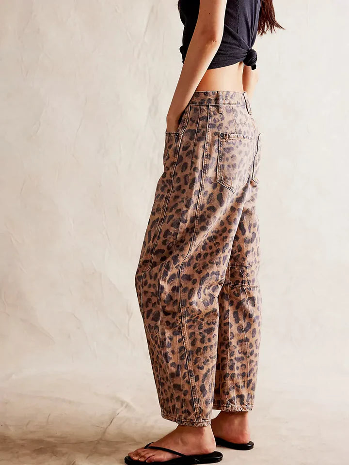 Leopard Print Barrel Jeans