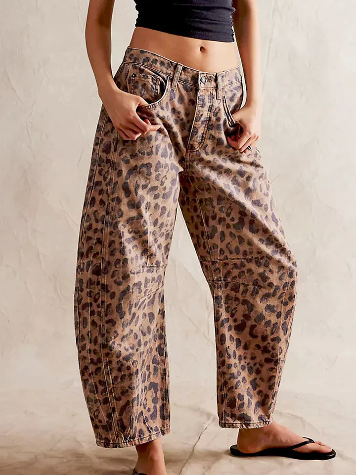 Leopard Print Barrel Jeans