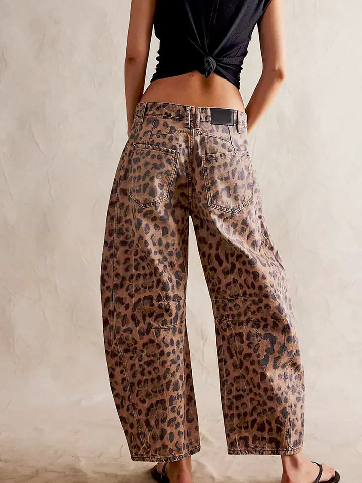 Leopard Print Barrel Jeans